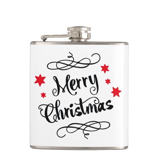 Frohe Weihnachtstypografie Red White Flachmann (Vorderseite)