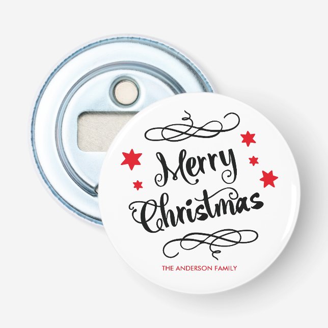 Frohe Weihnachtstypografie Red White Flaschenöffner (Vorderseite)