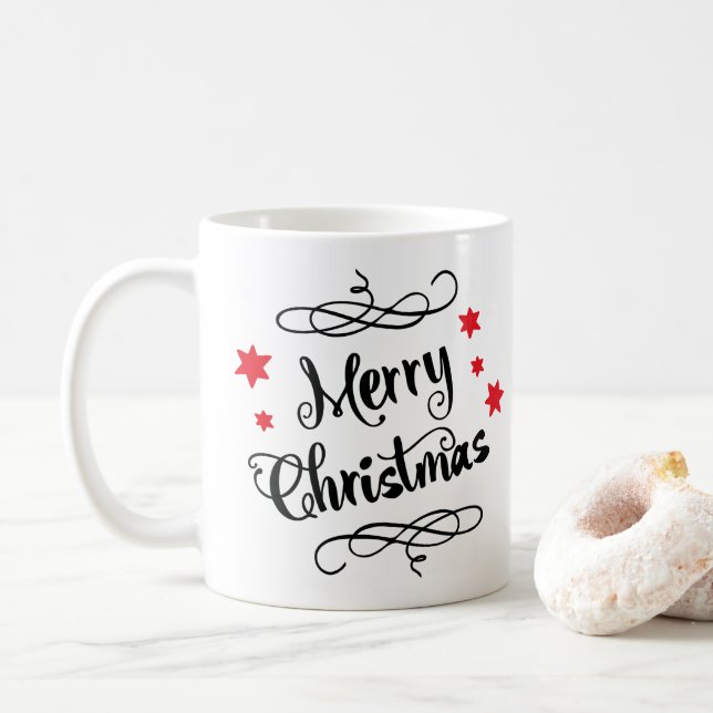 Frohe Weihnachtstypografie Red White Kaffeetasse (Mit Donut)