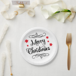 Frohe Weihnachtstypografie Red White Pappteller