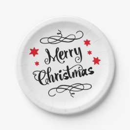 Frohe Weihnachtstypografie Red White Pappteller