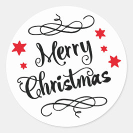 Frohe Weihnachtstypografie Red White Runder Aufkleber