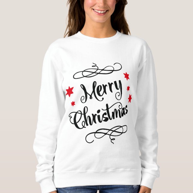 Frohe Weihnachtstypografie Red White Sweatshirt (Vorderseite)