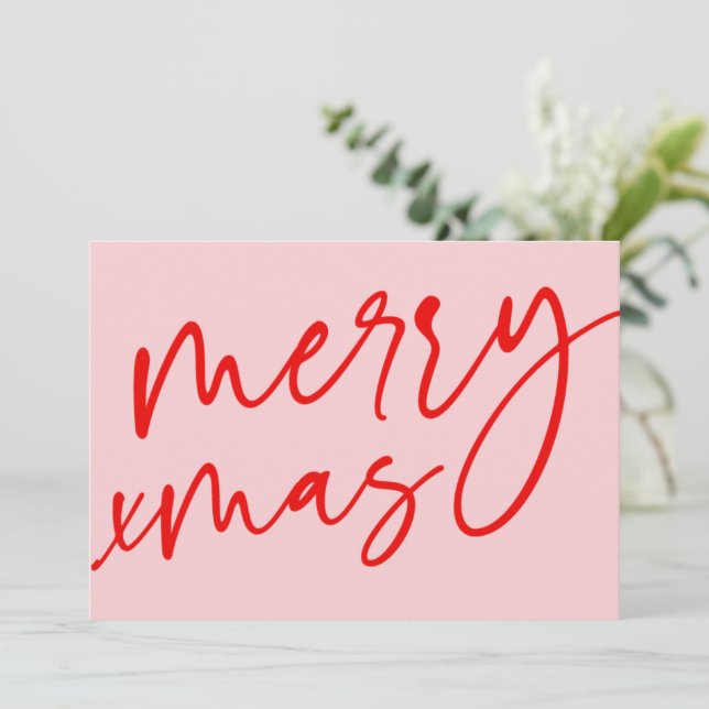 Frohe Weihnachtstypografie Rot & Rosa Weihnachtska (Stehend Vorderseite)