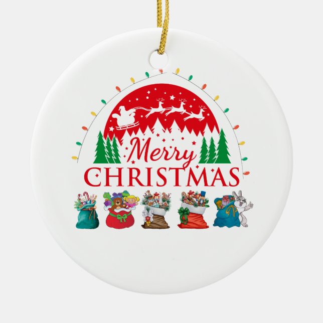 Frohe Weihnachtstypografie Santa Text Keramik Ornament (Vorne)