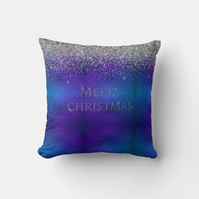 Frohe Weihnachtstypografie Silberner Glitzer Elega Kissen (Vorderseite)