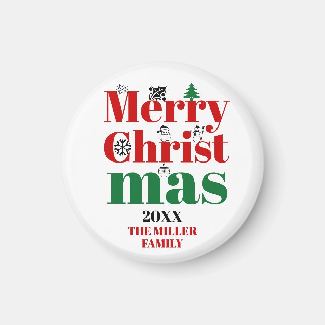 Frohe Weihnachtstypografie und Vintage Elemente Magnet (Vorne)