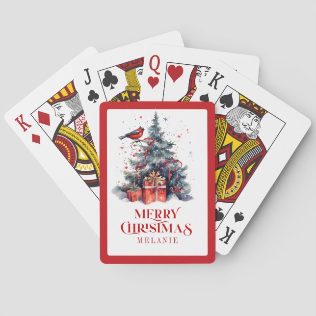 Frohe Weihnachtstypografie & Weihnachtsbaum Spielkarten (Rückseite)