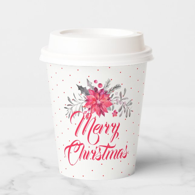 Frohe Weihnachtstypografie & Weihnachtsfeiern Blum Pappbecher (Vorderseite)