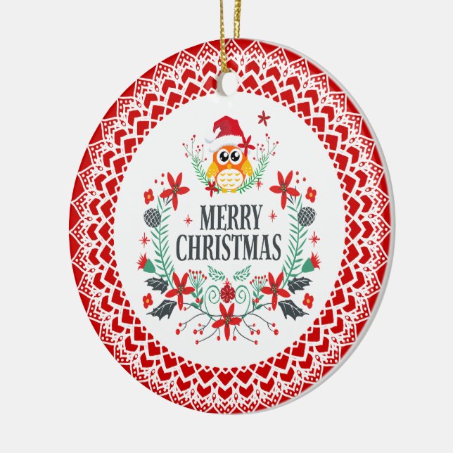 Frohe Weihnachtstypografie & Weihnachtskranz Keramik Ornament (Links)