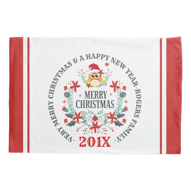 Frohe Weihnachtstypografie & Weihnachtskranz Kissenbezug (Rückseite)