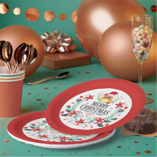 Frohe Weihnachtstypografie & Weihnachtskranz Pappteller