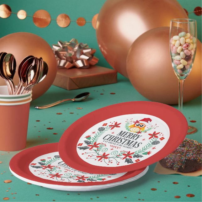 Frohe Weihnachtstypografie & Weihnachtskranz Pappteller (Multi)
