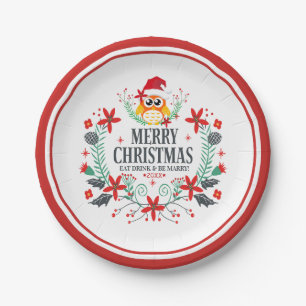 Frohe Weihnachtstypografie & Weihnachtskranz Pappteller