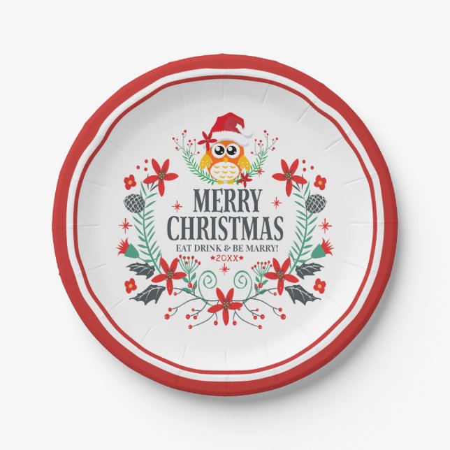 Frohe Weihnachtstypografie & Weihnachtskranz Pappteller (Vorderseite)