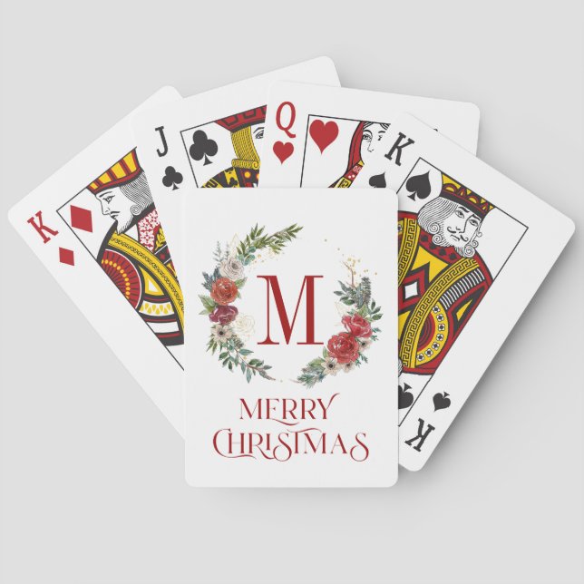 Frohe Weihnachtstypografie & Weihnachtskranz Spielkarten (Rückseite)
