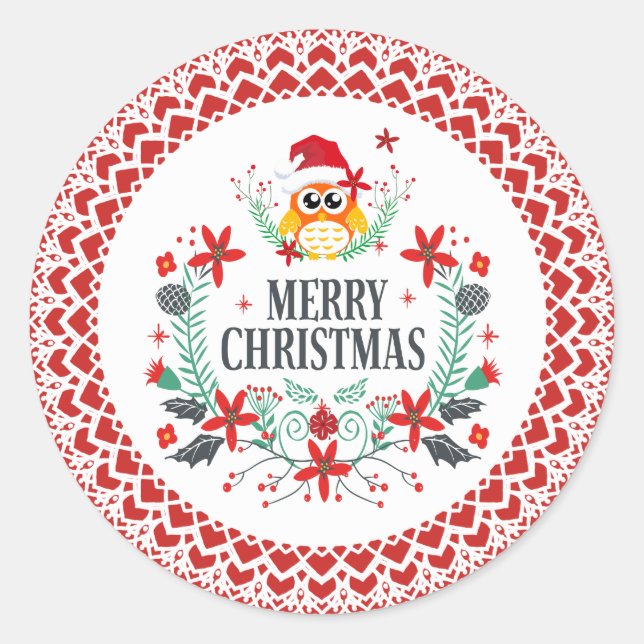 Frohe Weihnachtstypografie & Weihnachtskrautschale Runder Aufkleber (Vorderseite)