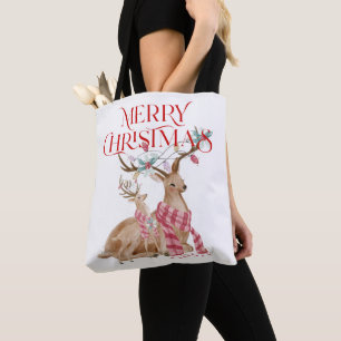 Frohe Weihnachtstypografie & Weihnachtswildhirsche Tasche