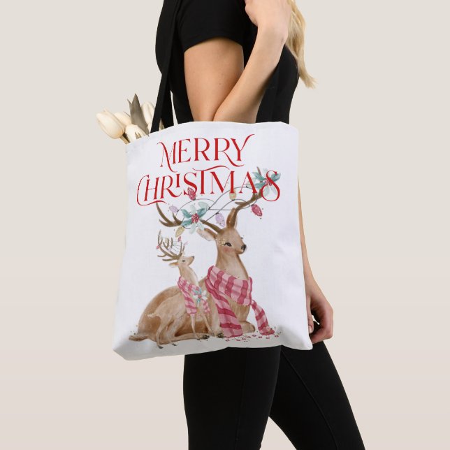 Frohe Weihnachtstypografie & Weihnachtswildhirsche Tasche (Von Nahem)
