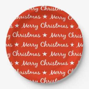 Frohe Weihnachtstypografie Weißes Rotes Muster Pappteller