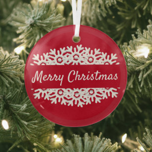 Frohe Weihnachtstypografie White Snowflake Ornament Aus Glas