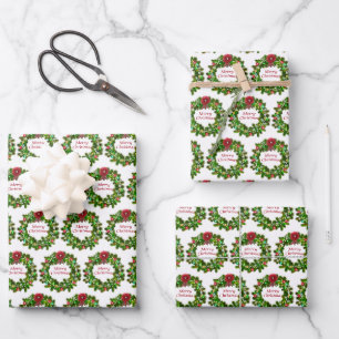 Frohe Weihnachtstypografie Wreath Red Green Geschenkpapier Set