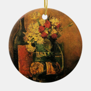 Frohe Weihnachtsvase mit Nelken und Rose Keramikornament