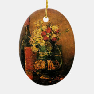 Frohe Weihnachtsvase mit Nelken und Rose Keramikornament