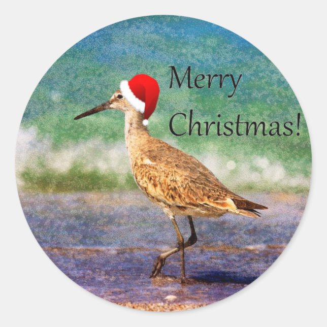 Frohe Weihnachtsvögel in Weihnachtsmannmütze auf S Runder Aufkleber (Vorderseite)
