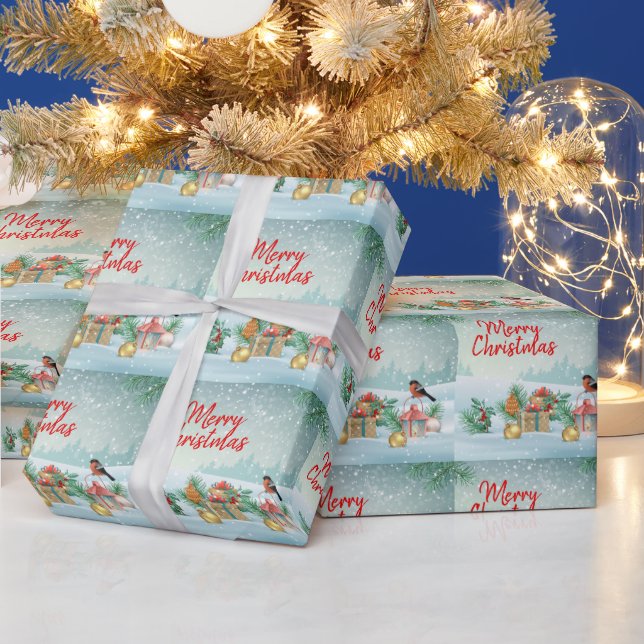 Frohe Weihnachtsvögel und Geschenke Geschenkpapier (Feiertage)