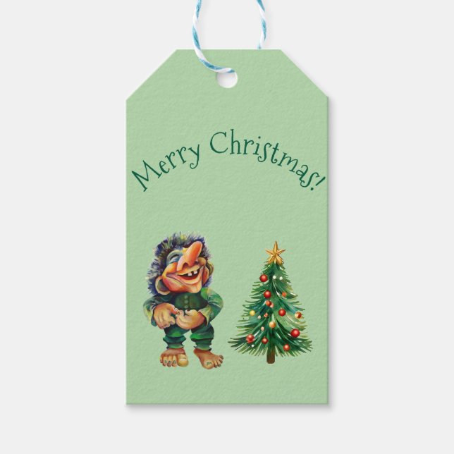Frohe Weihnachtswache und Baumfreude Geschenkanhänger (Vorderseite)