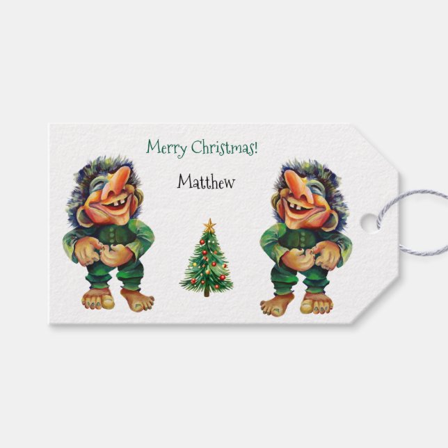 Frohe Weihnachtswache und Baumfreude Geschenkanhänger (Vorderseite (Horizontal))