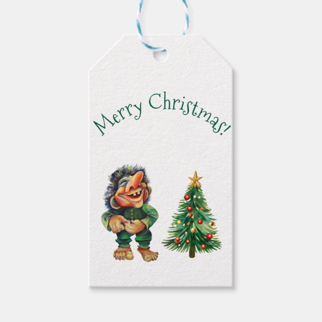 Frohe Weihnachtswache und Baumfreude Geschenkanhänger (Vorderseite)