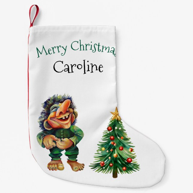 Frohe Weihnachtswache und Baumfreude Kleiner Weihnachtsstrumpf (Vorderseite)