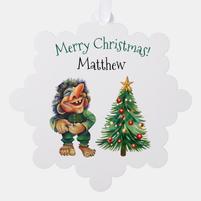 Frohe Weihnachtswache und Baumfreude Ornament Karte (Vorderseite)