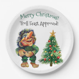 Frohe Weihnachtswache und Baumfreude Pappteller