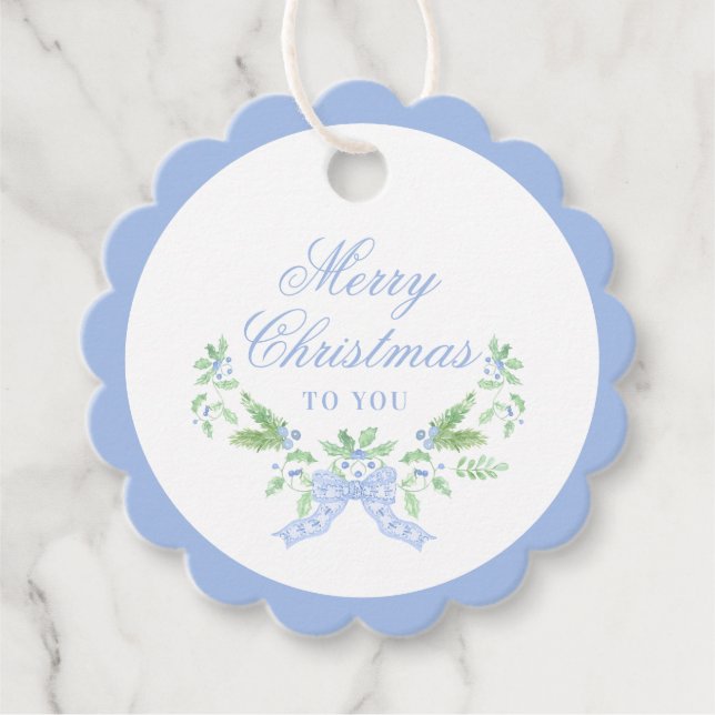 Frohe Weihnachtswag mit Blue Bow Geschenkanhänger (Vorderseite)