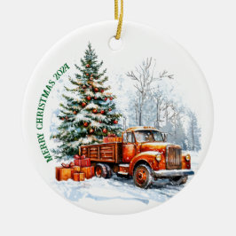 Frohe Weihnachtswagen Keramik Ornament