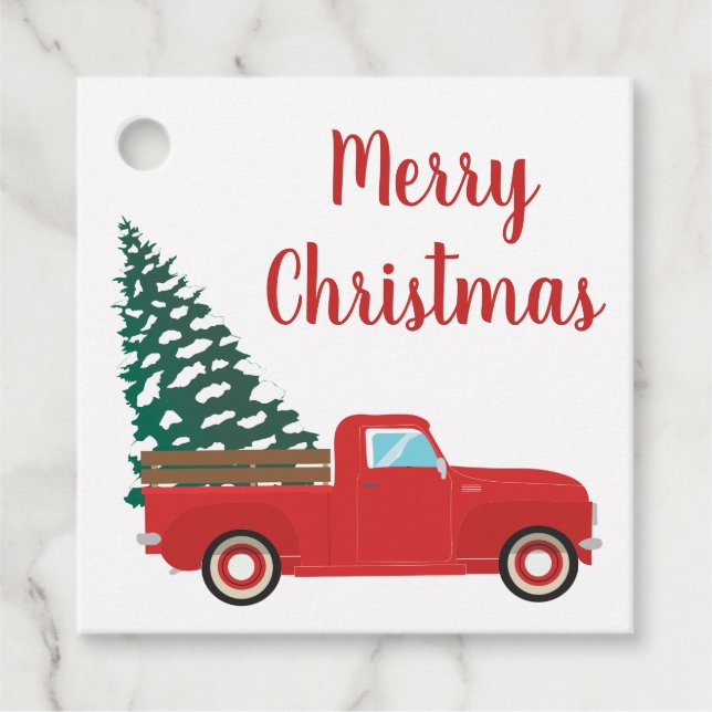 Frohe Weihnachtswagen mit Weihnachtsbaum Geschenkanhänger (Vorderseite)