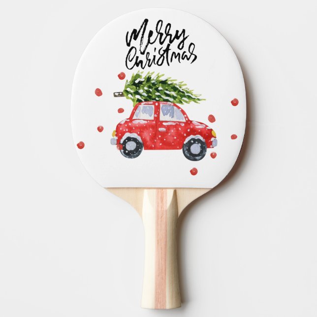 Frohe Weihnachtswagen mit Weihnachtsbaum Tischtennis Schläger (Vorderseite)
