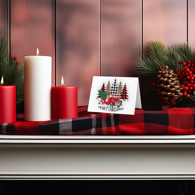 Frohe Weihnachtswagen und Bäume Feiertagskarte (Von Creator hochgeladen)