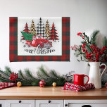 Frohe Weihnachtswagen und Bäume Geschirrtuch<br><div class="desc">Frohe Weihnachtswagen und karierte Leoparden</div>