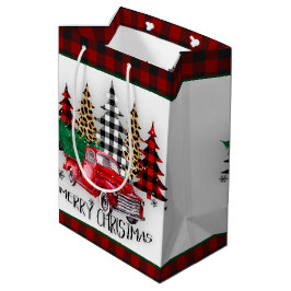 Frohe Weihnachtswagen und Bäume Mittlere Geschenktüte