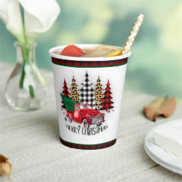 Frohe Weihnachtswagen und Bäume Pappbecher