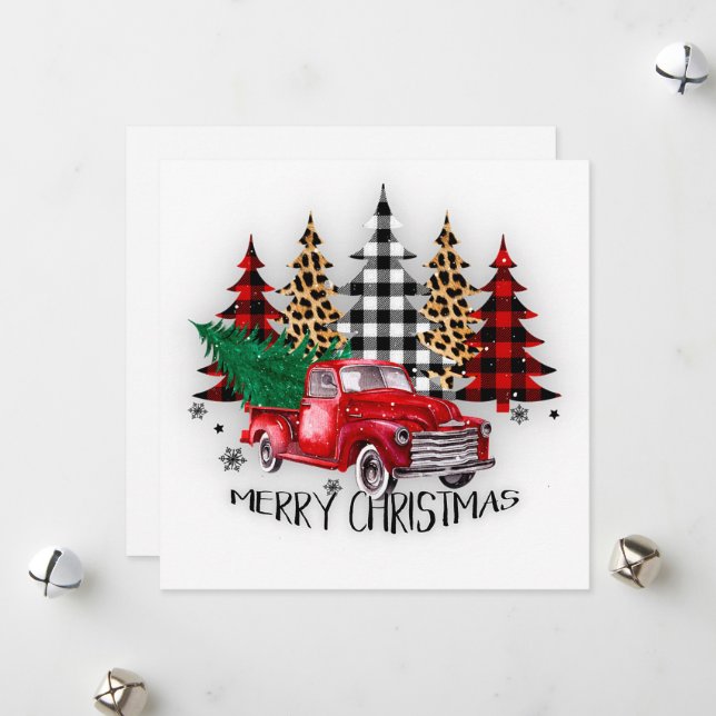Frohe Weihnachtswagen und Bäume Weihnachten (Vorderseite/Rückseite Beispiel)