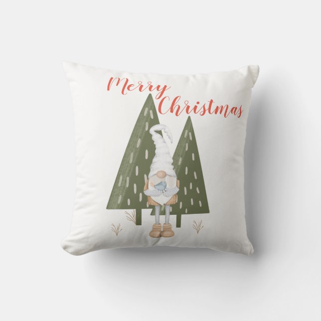 Frohe Weihnachtswald Gnome White Kissen (Vorderseite)