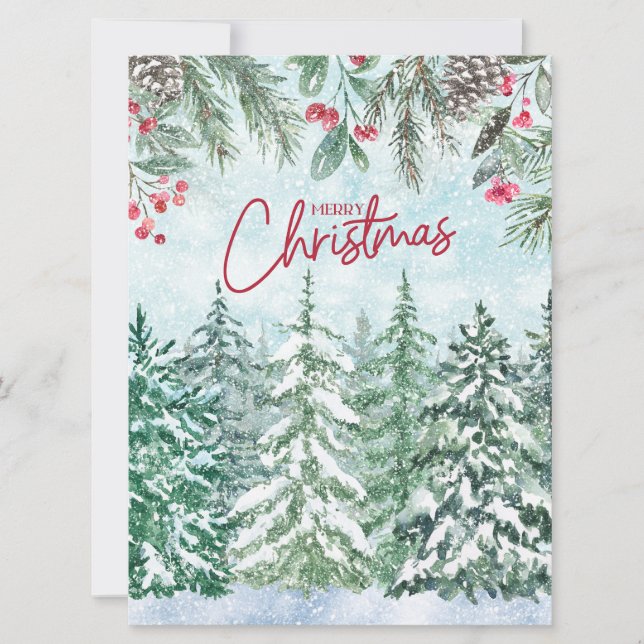 Frohe Weihnachtswälder, rote Berries, Pinecones Karte (Vorderseite)