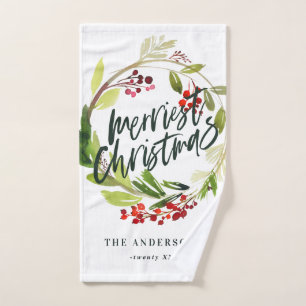 Frohe Weihnachtswasserfarbe Floral Handtuch