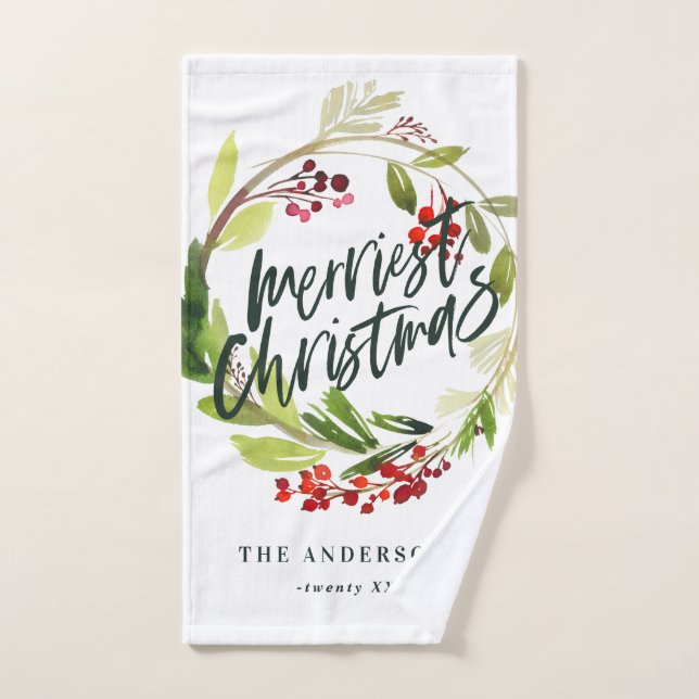 Frohe Weihnachtswasserfarbe Floral Handtuch (Handtuch)