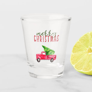 Frohe Weihnachtswasserfarbe Roter Lieferwagen Truc Schnapsglas